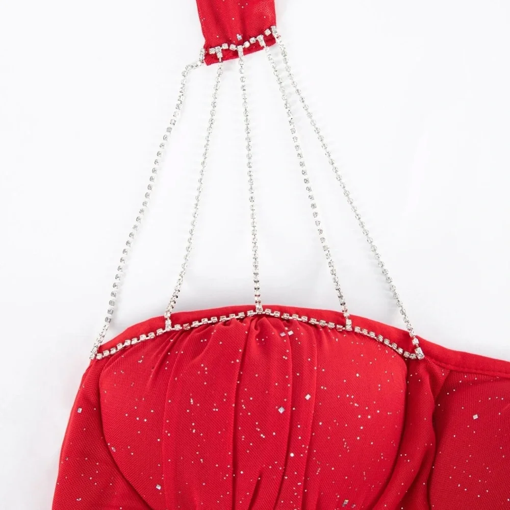 One Shoulder Rhinestone Ruched Bust Bodycon Dress - Picture 6 of 10